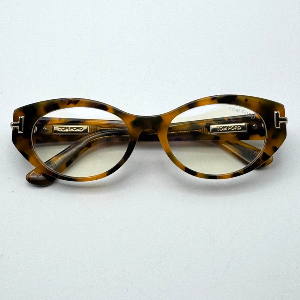 Tom Ford Eyeglasses Frames Icon TI5015-B 055 Havana Cat Eye Blue Block 53-18-140